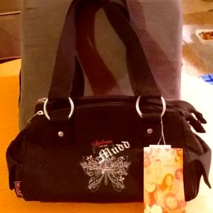 Mudd Black Canvas Handbag with Gothic Embellishments, NWT